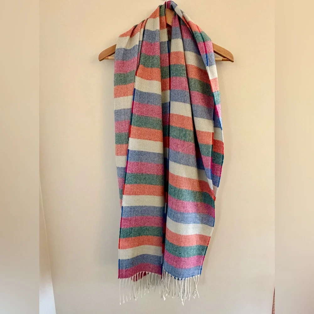 J. Crew Classic Large Versatile Vibrant Striped Soft Scarf Wrap Shawl multicolor